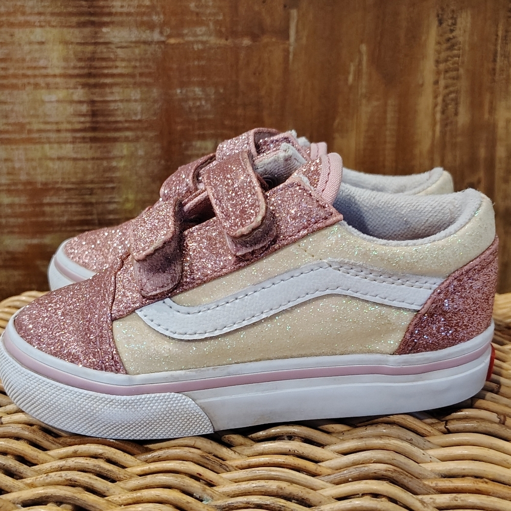 Little Girls Sparkle Gluttet Vans Velcro  Sneakers - Picture 11 of 11